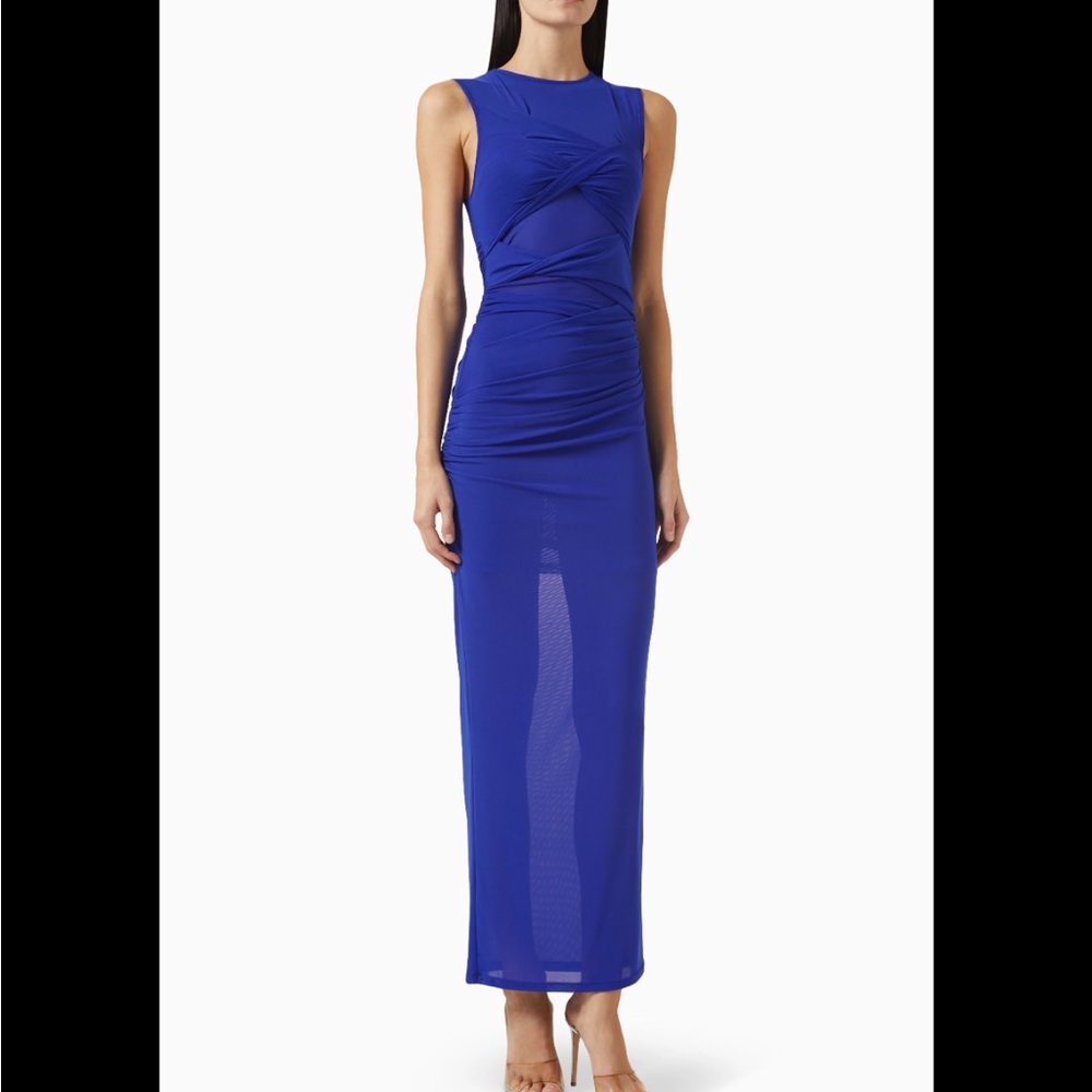MISHA Zoey Maxi Dress in Mesh Sleeveless Royal Blue Sheer $380 NWT small
